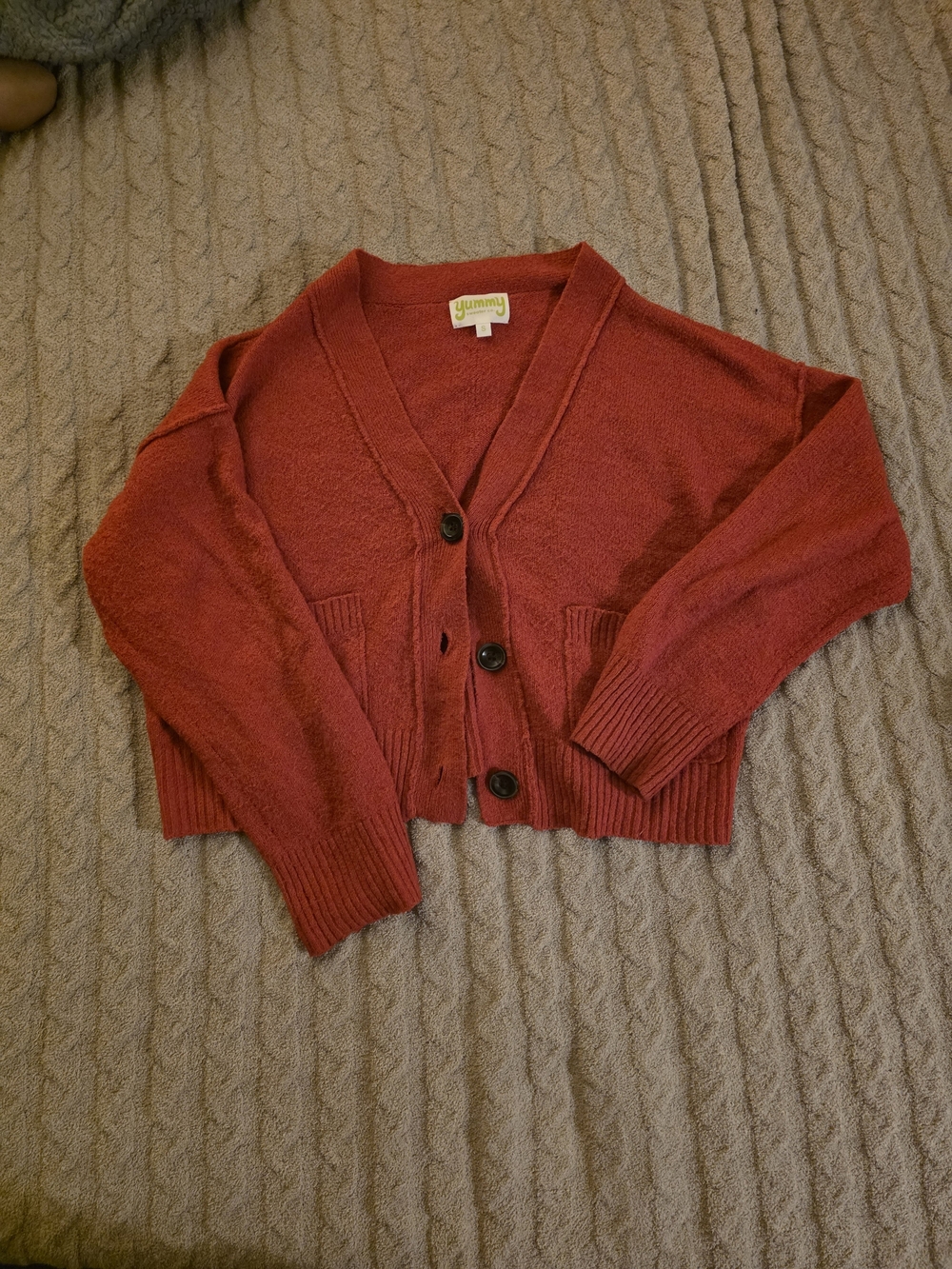 Yummy Red Cropped Button Cardigan Sweater